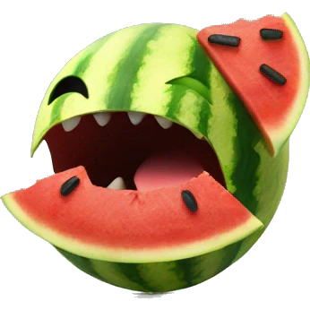 pacman opening mouth to eat a slice of watermelon emoji
