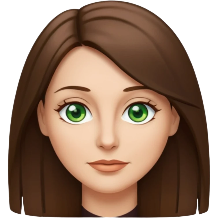 pretty woman in her 40s with green eyes and long straight ash-brown hair  emoji