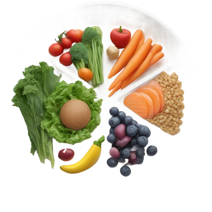round white plate with healthy food emoji