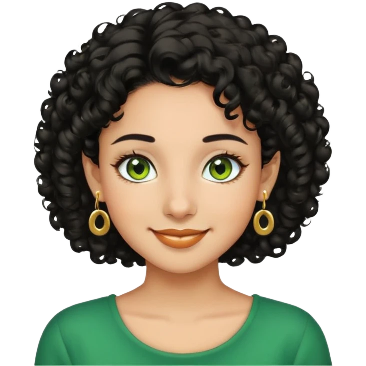 girl showing happiness, medium skin tone, short curly black hair, gold earrings, green eyes Minimal emoji showing happiness, medium skin tone, short curly black hair, gold earrings, green eyes emoji