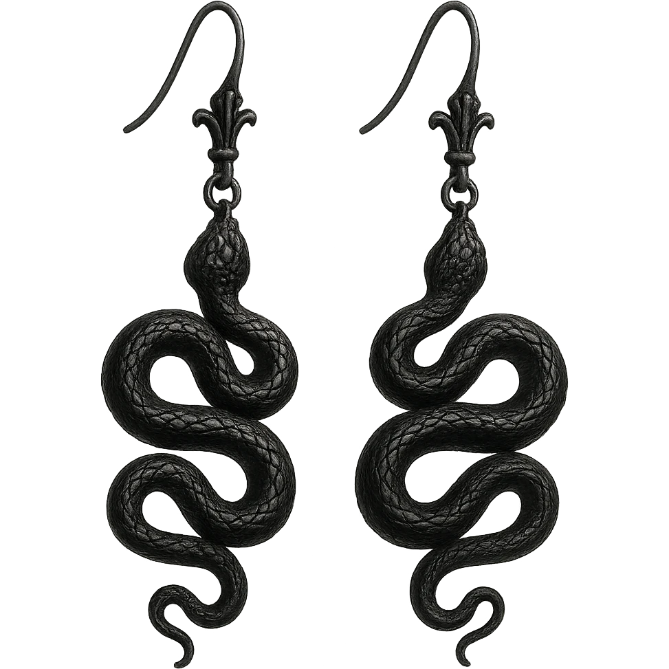 goth earrings, black serpent, coiled gothic style, mysterious, detailed emoji