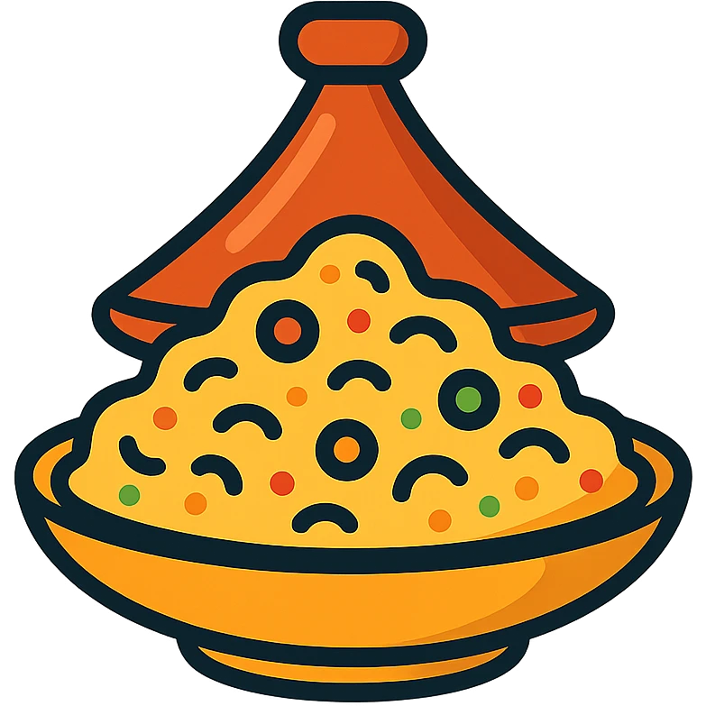Moroccan curvy couscous, vibrant, stylized, food icon emoji