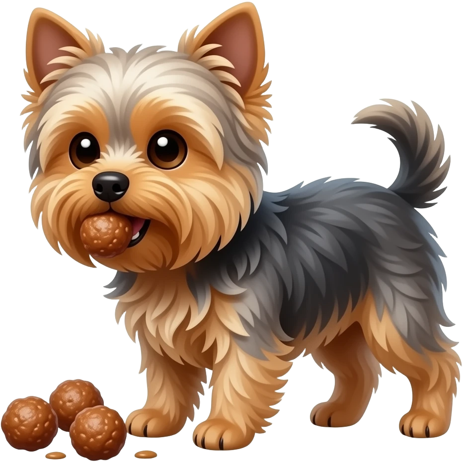 Yorkie dog  eating  meatballs emoji