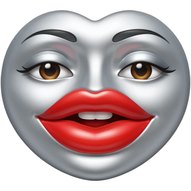 A seductive pair of slightly parted lips emoji made of liquid silver chrome, smooth glossy metallic surface, soft sensual curves, subtle reflections, luxury sexy aesthetic, minimal iOS emoji style, centered composition, clean white background, soft studio lighting, no text emoji
