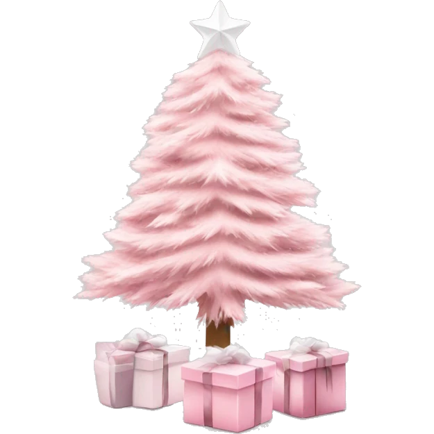 Light pink Christmas gifts under a white Christmas tree  emoji