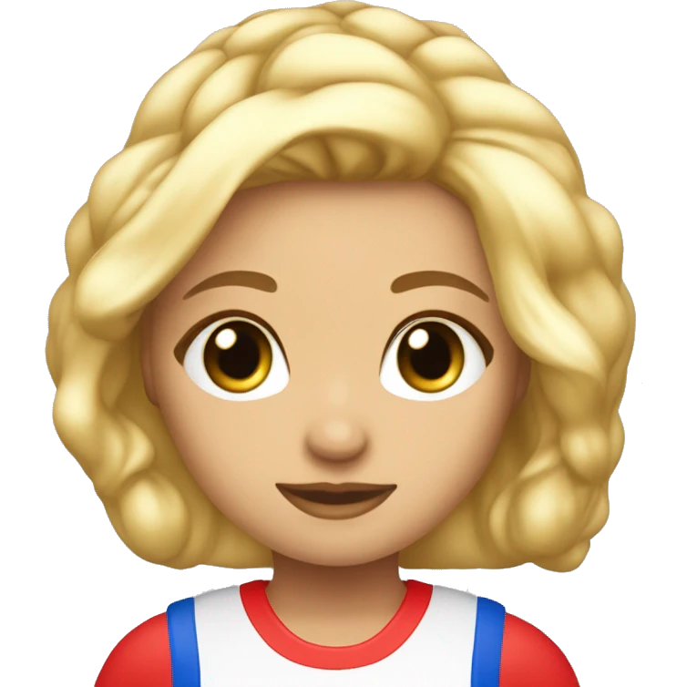 Poupée cheveux blonde,lisse et court,les jeux bleus habillé en rouge emoji