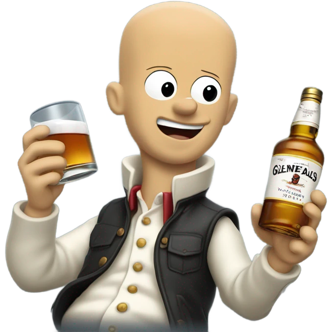 realistic meme of bald man mit jackey with withe bart with Glenfarclas emoji