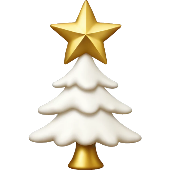 white christmas tree with gold stem gold ornaments and a gold star  emoji