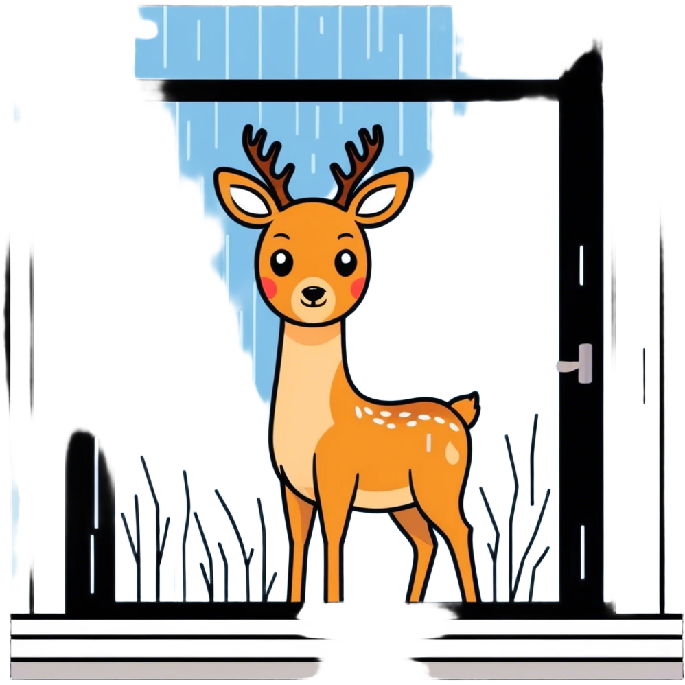 The deer looks sadly out the window in the rain. emoji
