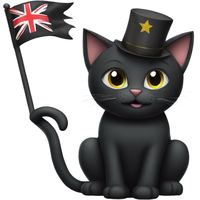 Black Cat with one good eye waving a flag that says happy birthday Isaac emoji