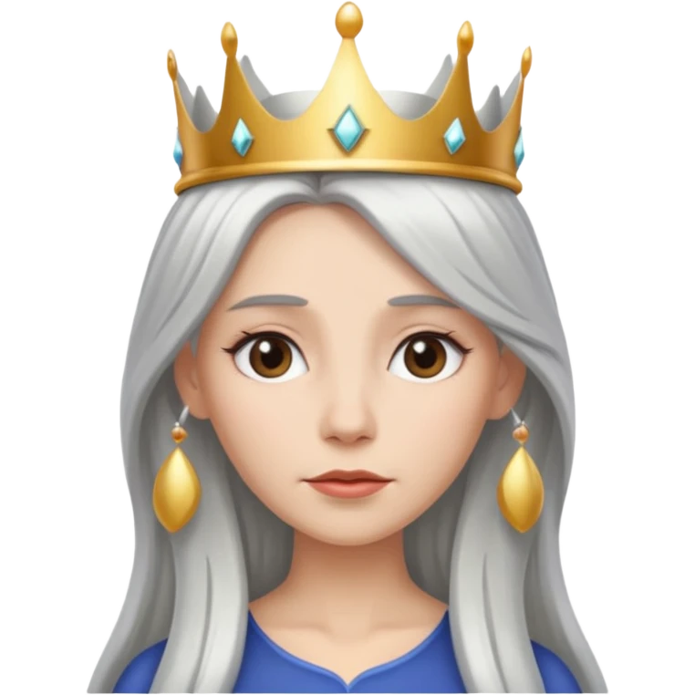 White silver Long Haired Women, Queen with crown — soft expression, moonlight tone emoji