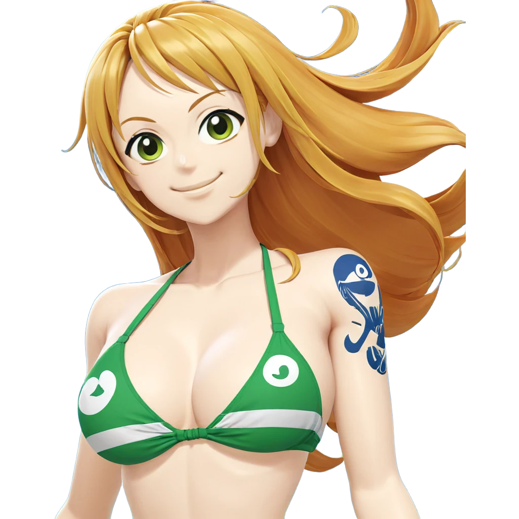 smiling nami in green bikini emoji