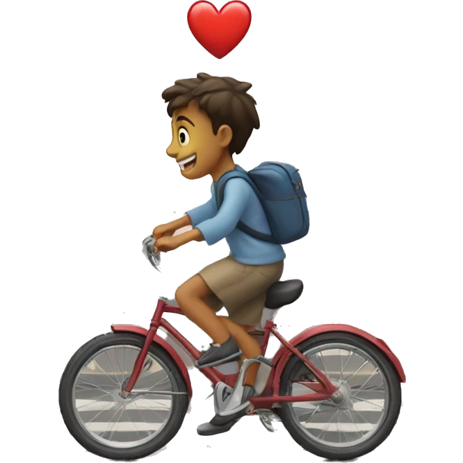 Heart crossing the street and a boy on a bicycle runs into the heart with the front tire emoji