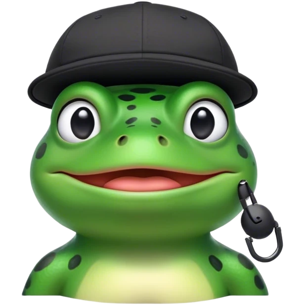 Memoji like frog with black dad hat and airpods emoji