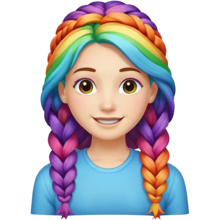 Woman with braided rainbow hair, happy — long braids  emoji