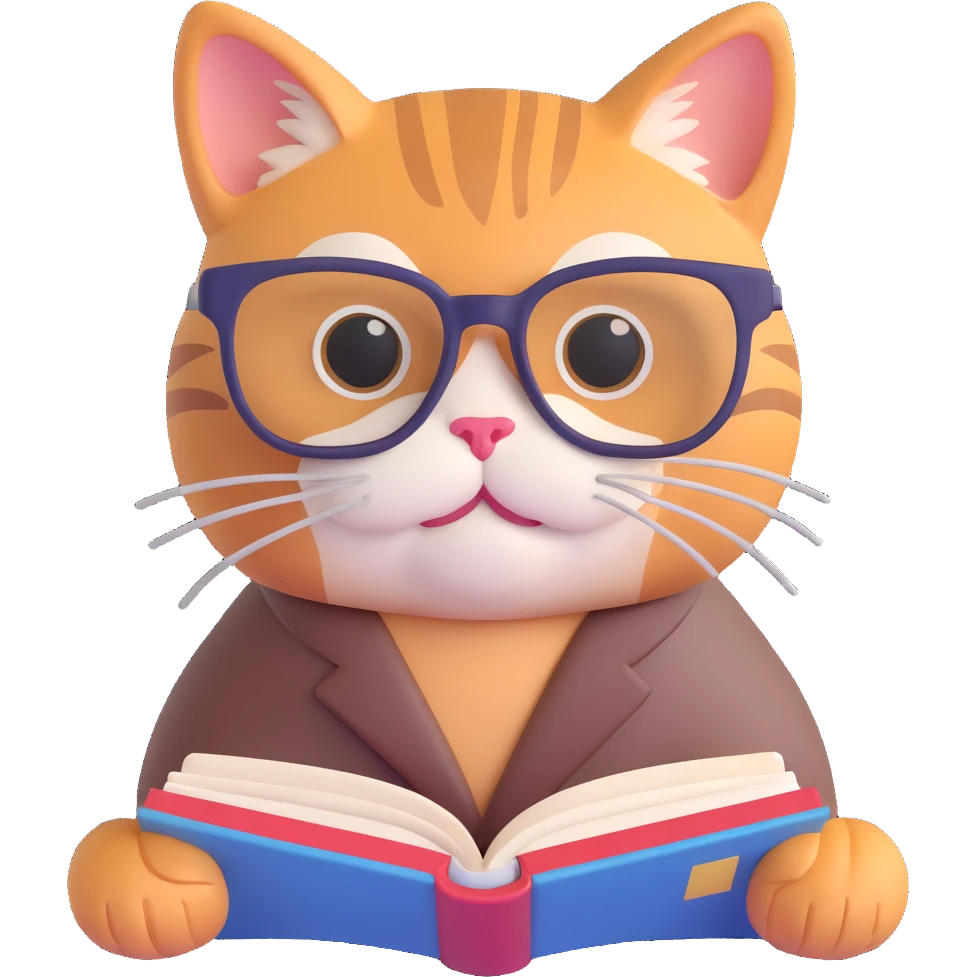 A cat with glasses reading a book, pastel colors, soft lighting, cozy atmosphere emoji