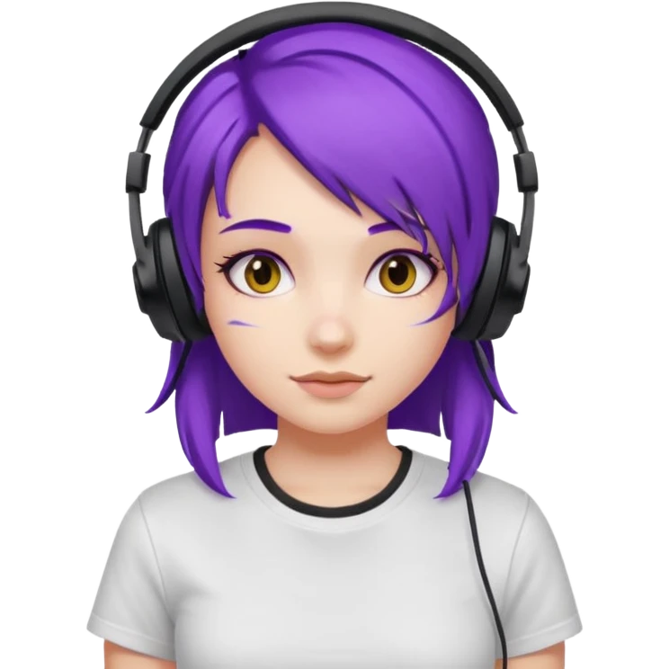 Gamer Girl with black Headset + Purple Hair, white T-shirt emoji