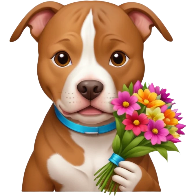 pitbull dog holding flowers emoji