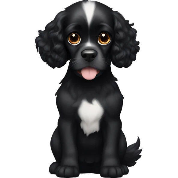 Small completely black king spaniel with black fur on his whole face and white stripe on chest emoji
