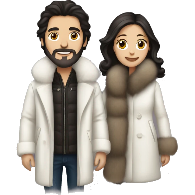 Dark haired White couple in long fur coats emoji