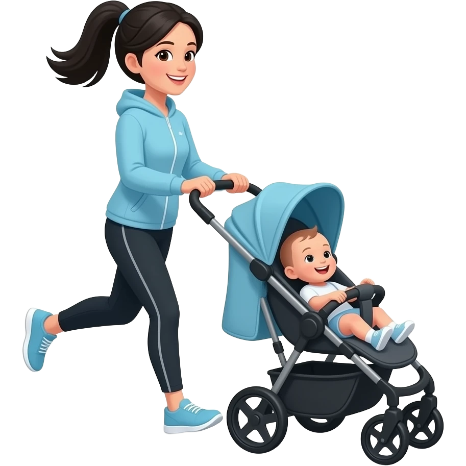 Woman with black hair pushing baby stroller while running emoji