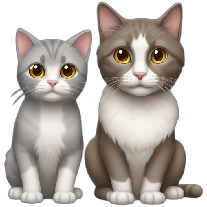 two cats, big full brown long hair and one gray short hair emoji