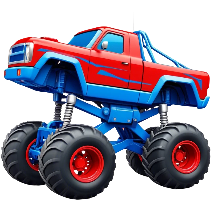 Avenger - Monster Jam (Model Year: 2021) (Iconic colour: Blue and red) - A dynamic monster truck with a split-color scheme: predominantly blue accented by bold red elements. Focus on strong, angular lines and vivid contrasting colors that evoke high energy and a futuristic, rebellious style. emoji
