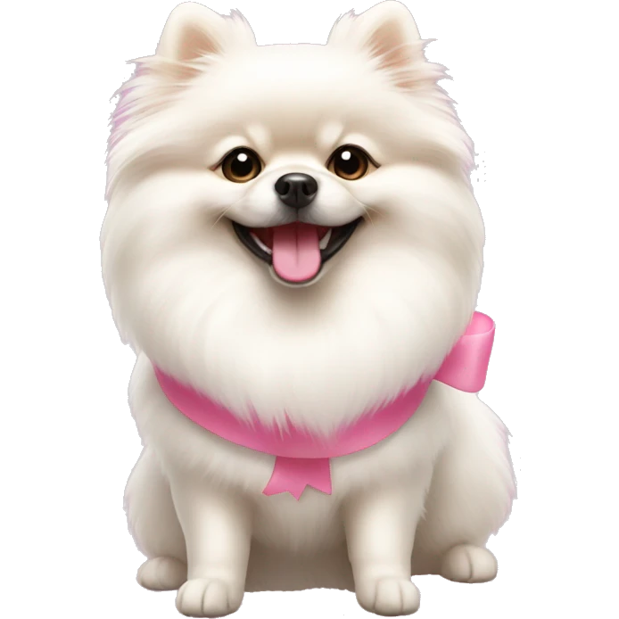 white pomeranian using pink bow smiling  emoji
