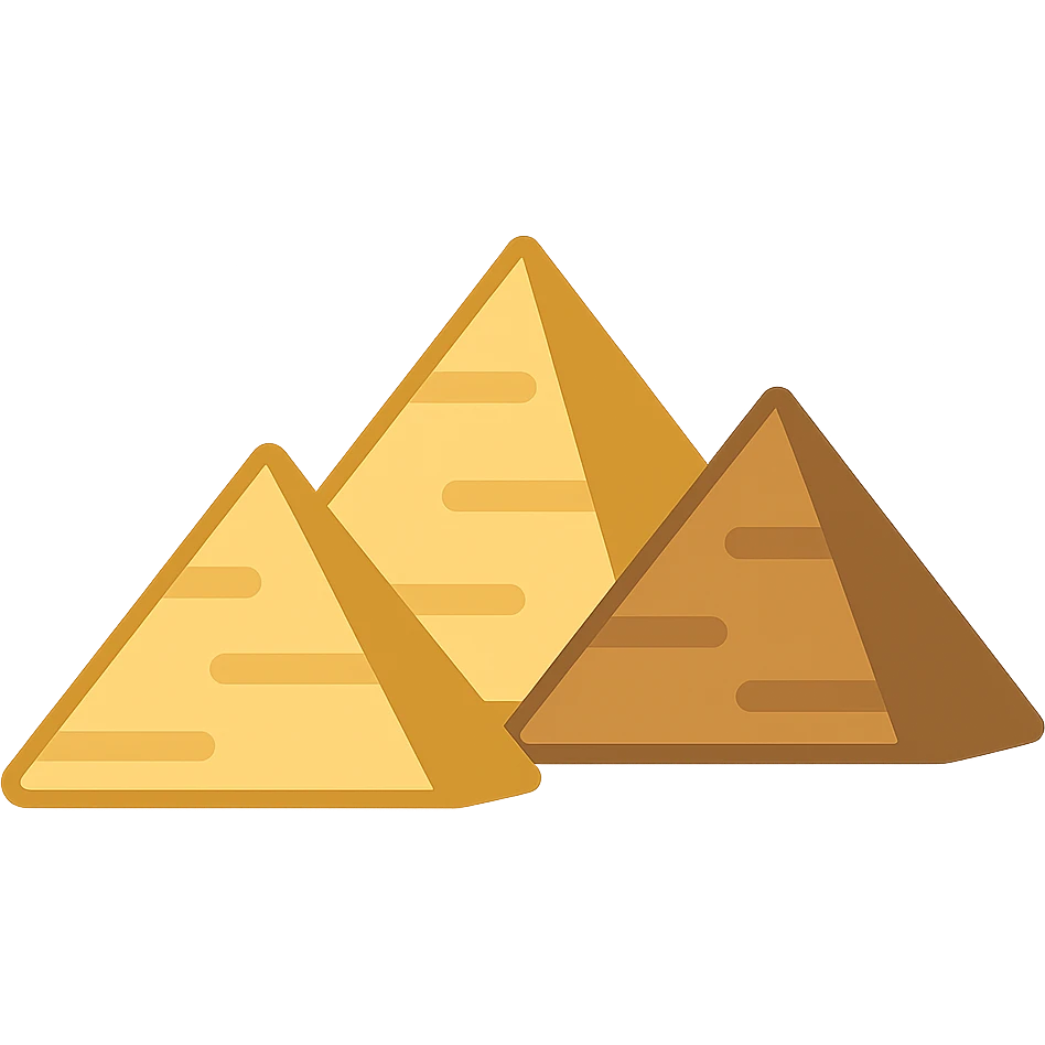 the Pyramids of Giza, minimal flat icon style, sandy yellow and brown colors, simple shapes emoji