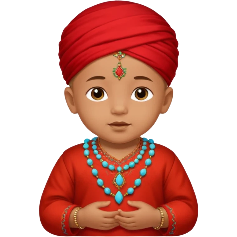  baby boy dressed in colorful ghalibiya with delicate decorations with a red Moracain tarbush  emoji