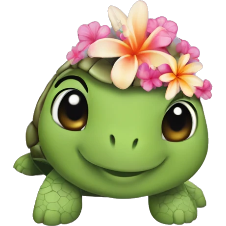 Turtle with aloha flower on the side of its head emoji