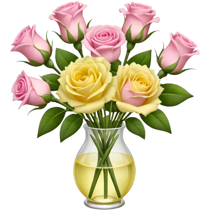 A mixed bouquet of four flowers, featuring pink roses and yellow lisianthus. emoji