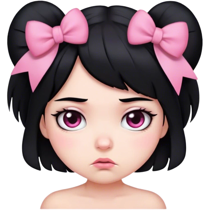 Cute girl black hair pink bow grumpy face  emoji