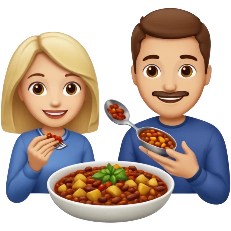 ligth couple having dinner of chili, beans and potatoes emoji