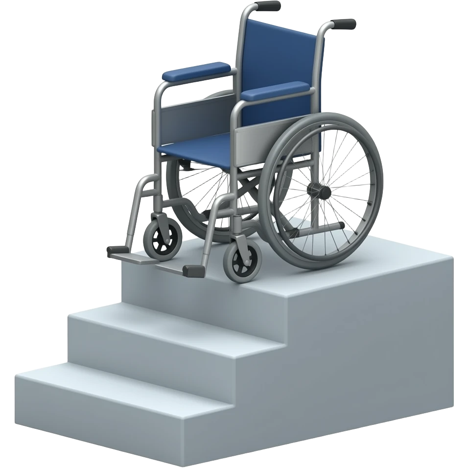 3 step stair and a wheelchair in the begining of the stair, flat perspective, transparent solid background emoji