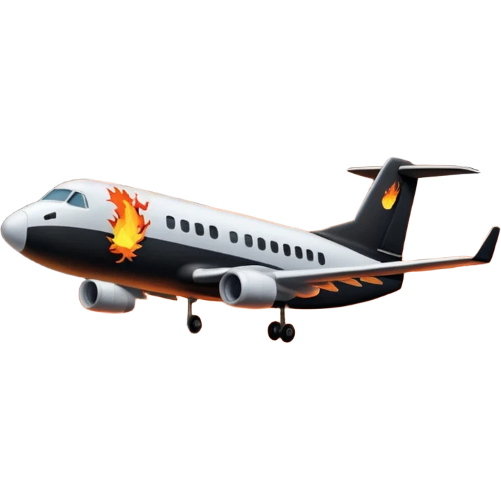 a plane crash in the middle of the night with fire and people running away emoji