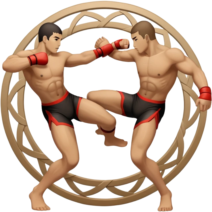 An icon symbolizing wrestling martial arts, featuring two stylized figures locked in a dynamic grappling pose. The background shows abstract elements representing strength and technique, with a circular design to represent unity and focus. Transparent background emoji