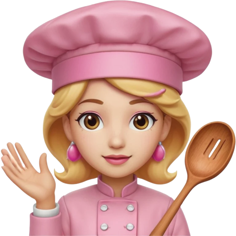Pink chef hat princess peach with a hand emoji