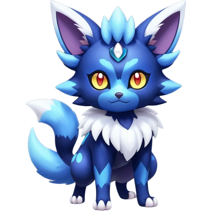 Shiny Exotic Badass Colorful Ethereal Royal Mysterious Gothic Meowstic-Zorua-Noibat-Pokémon-Fakémon-hybrid-creature (full body) with random pattern-markings emoji