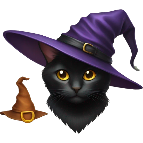 Black cat with witch hat on  emoji