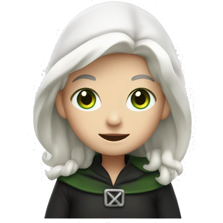 Young witch with white hair, white skin, cap, green eyes, thumbs up   emoji