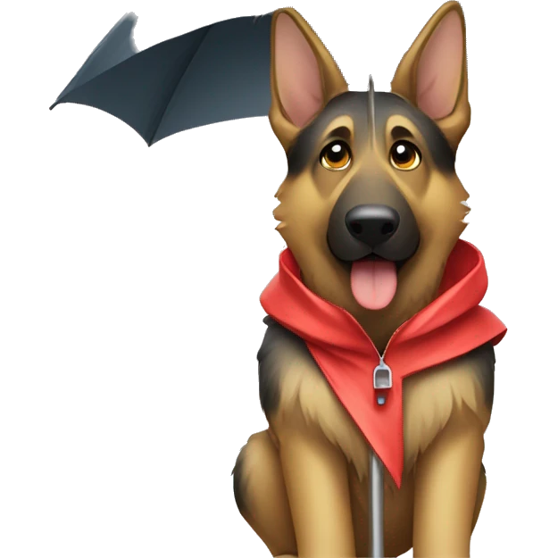 German shepherd with umbrella and raincoat emoji