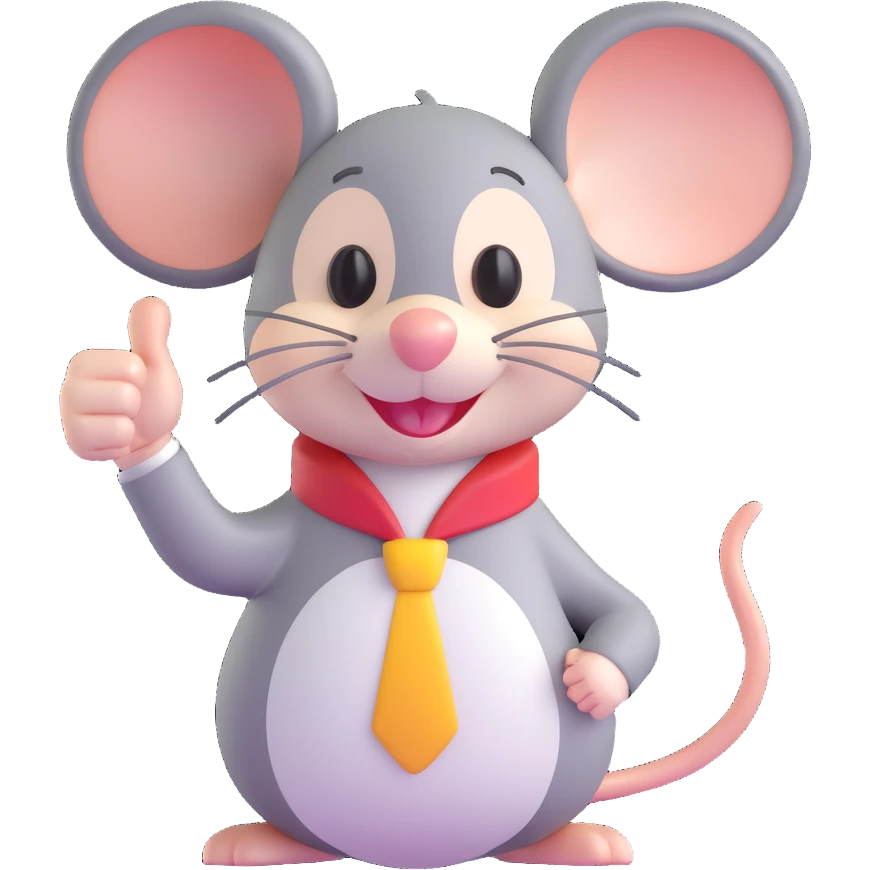 cute mouse character, smiling, with one hand giving a thumbs up emoji