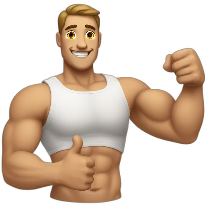 muscular man with humerus brace smiling and showing thumbs up  emoji