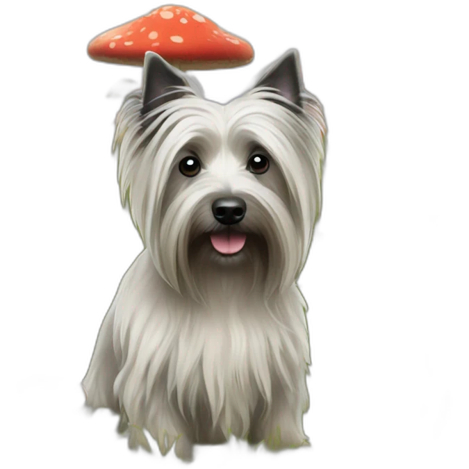 Skye terrier in a mushroom field emoji