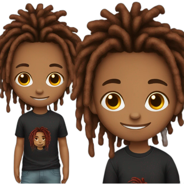 Cute brown skin boy with red and black striped colored dreads wearing a black shirt  emoji