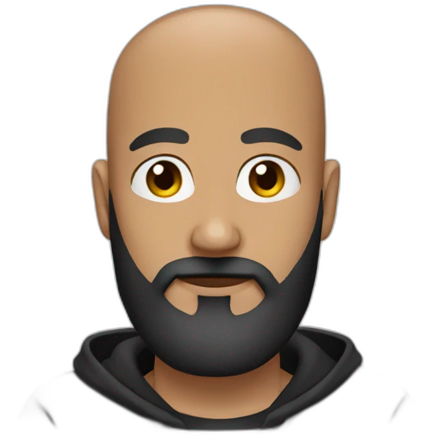 Bald man with a thick black beard black hoodie emoji