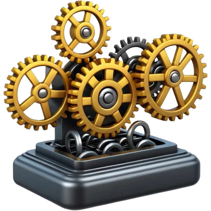 A 3D emoji in iOS emoji aesthetic style of a mechanical device with gears and springs, symbolizing a triggered trap or mechanism. emoji