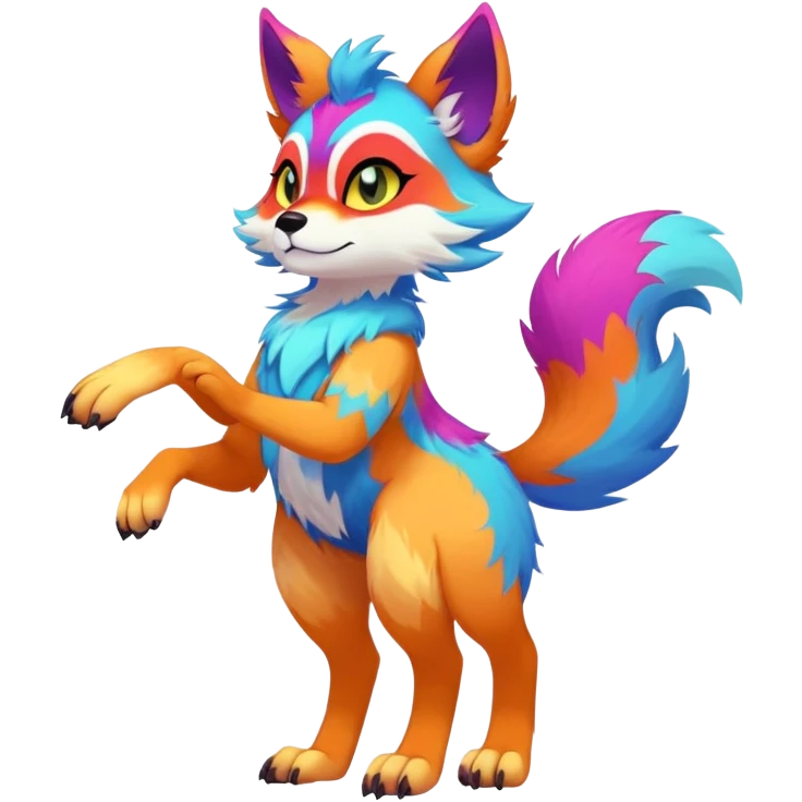 Neon-colored multi-colored cool Falvie-Fionbri-creature-fursona, full body, with random markings emoji
