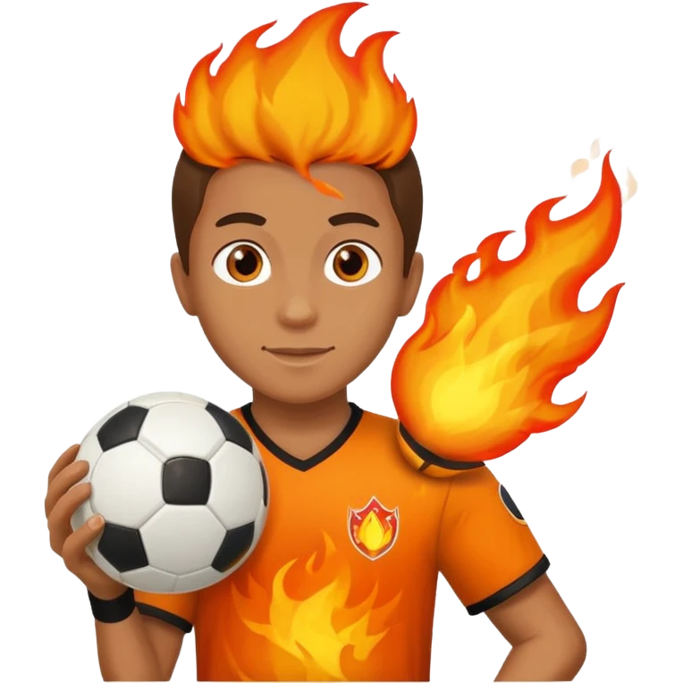 عکس یک فوتبالیست با یک توپ فوتبال به دست که توپ فوتبال دستش مثل فلبه emoji